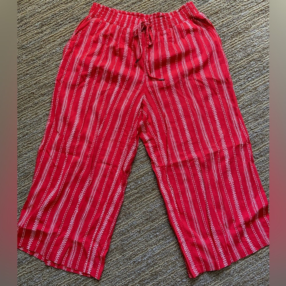 Red Striped Elastic Waist Pants